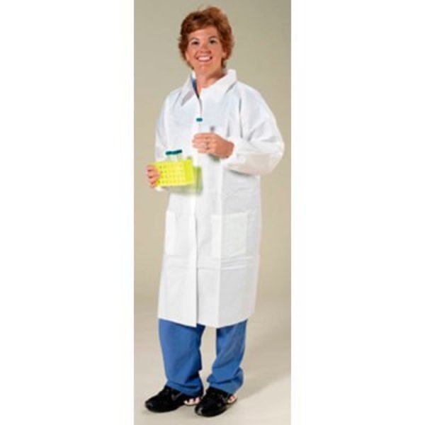 Keystone Safety Polypropylene Lab Coat, 3 Pockets, Elastic Wrists, Snap Front, Single Collar, White, XL, 30/CS LC3-WE-NW-XL